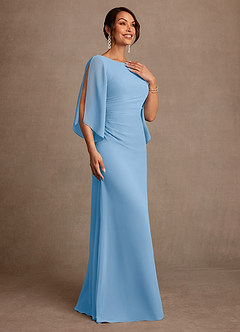 Azazie Anaheim Mère de la mariée Robes Robe Trapèze en Mousseline de soie Plissée Poudre Bleue image3
