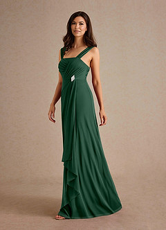 Azazie Clinton Mother of the Bride Dresses Dark Green A-Line Pleated Mesh Dress image6