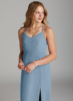 Azazie Becca Junior Robe Sirène en Mousseline de soie Bleu Poussiéreux image3