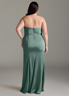 Azazie Yola Vestidos de damas de honor Vestido de Eucalipto de Satén Elástico de Corte Recto Convertible con Cuello en V Plisado image10