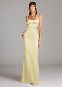 Azazie Denice Vestidos de damas de honor Vestido de Sorbete De Limón de Satén Elástico de Corte Recto con Plisado image3