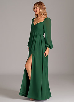 Azazie Alia Bridesmaid Dresses Dark Green A-Line Long Sleeve Chiffon Dress image3