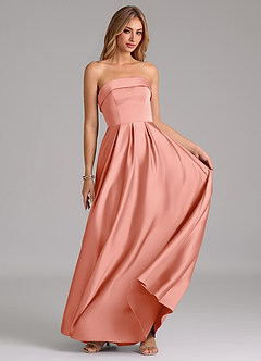 Azazie Lucienne Bridesmaid Dresses Coral A-Line Strapless Stretch Satin Convertible Dress image5