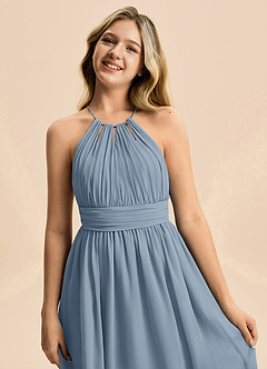Azazie Noelle Junior Dusty Blue A-Line Pleated Chiffon Dress image2