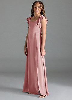 Azazie Bondi Junior Dusty Rose A-Line Side Slit Stretch Satin Dress image4