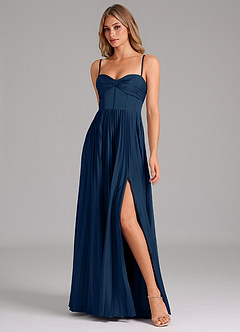 Azazie Tyla Bridesmaid Dresses Dark Navy A-Line Sweetheart Neckline Stretch Satin Dress image4