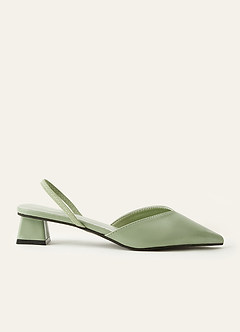 front Scarpe eleganti comode con tacco basso e cinturino posteriore a punta, tacco a blocco scultoreo.