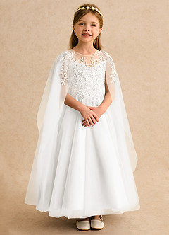 Azazie Dandelion Flower Girl Dresses Ivory Ball-Gown Lace Dress image7