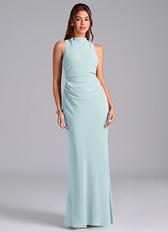 Azazie Evadne Bridesmaid Dresses Sea Glass A-Line Pleated Chiffon Dress image3