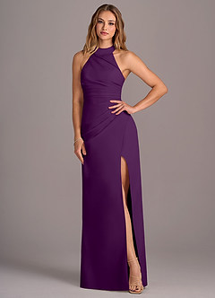 Azazie Jemma Bridesmaid Dresses Grape Sheath Pleated Chiffon Dress image4