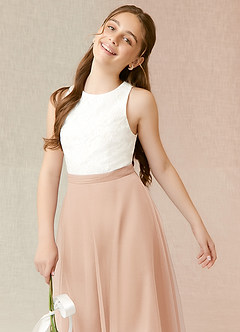 Azazie Albertine Junior English Rose A-Line Lace Chiffon Dress image5
