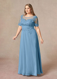 Azazie Raissa Mother of the Bride Dresses Steel Blue A-Line Lace Chiffon Dress image11