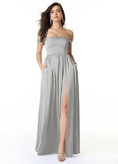 Azazie Morana Final Sale Silver A-Line Off the Shoulder Stretch Satin Convertible Dress image1