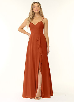 Azazie Naeem Bridesmaid Dresses Burnt Orange A-Line V-Neck Ruffle Chiffon Dress image1