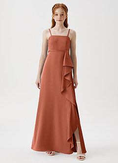 Azazie Kaylee Junior Cedar Rose A-Line with Belt Stretch Satin Dress image3