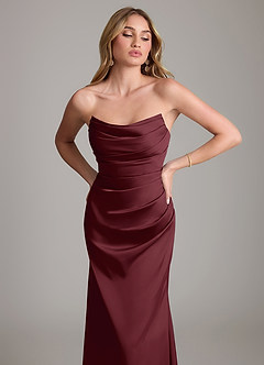 Azazie Lucille Bridesmaid Dresses Cabernet Mermaid Strapless Stretch Satin Convertible Dress image6