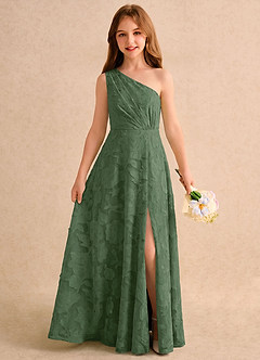 Azazie Pudles Girls Formal Robe Demoiselle D'honneur Fillette Robe Trapèze en Blumen-Burnout Asymétrique Eucalyptus image1