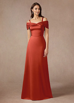Azazie Amelia Mother of the Bride Dresses Rust A-Line Off the Shoulder Stretch Satin Dress image5