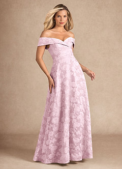 Azazie New London vestidos de madre de la novia Vestido de Jacquard Morado de Devorado Floral de Corte En A con Plisado image4