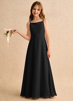 Azazie Jaella Girls Formal Flower Girl Dresses Black A-Line Pleated Chiffon Dress image2