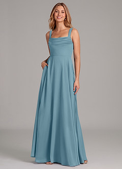 Azazie Shaude Bridesmaid Dresses Moody Blue A-Line Pleated Chiffon Dress image3