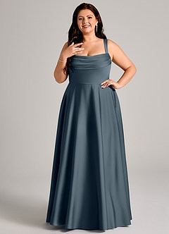 Azazie Shaude Bridesmaid Dresses Twilight A-Line Pleated Stretch Satin Dress image8