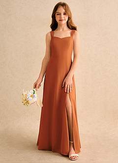 Azazie Makani Girls Formal Abiti da Ragazza di Fiori Abito A-Line in Chiffon Scollo a Cuore Cannella image3