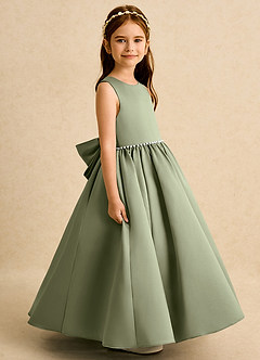Azazie Daisies Flower Girl Dresses Pistachio Ball-Gown Bow Matte Satin Dress image6
