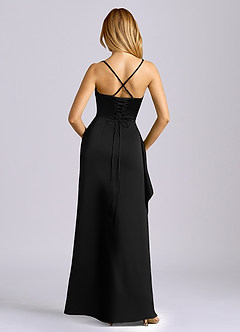 Azazie Sarai Bridesmaid Dresses Black Sheath Corset Stretch Satin Dress image5