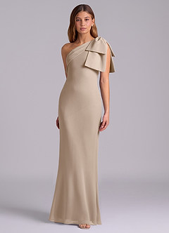 Azazie Yuanna Bridesmaid Dresses Taupe Mermaid One Shoulder Chiffon Dress image5