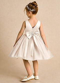 Azazie Tadpole vestidos de niña de las flores Vestido de Alabastro Blanco de Satin Mate de Corte En A con Plisado image5