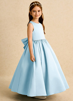 Azazie Daisies Flower Girl Dresses Sky Blue Ball-Gown Bow Matte Satin Dress image3