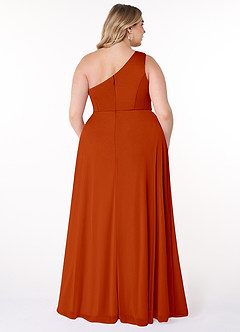 Azazie Brooke Bridesmaid Dresses Paprika A-Line One Shoulder Mesh Dress image7