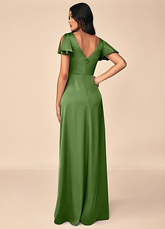 Azazie Soren Bridesmaid Dresses Basil A-Line Pleated Stretch Satin Dress image2