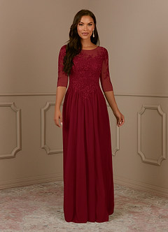 Azazie Harriet Mother of the Bride Dresses Burgundy A-Line Scoop lace Mesh Dress image1