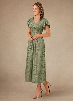 Azazie Vera Mother of the Bride Dresses Pistachio A-Line Pleated Floral Burnout Dress image2
