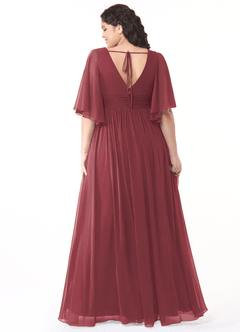 Azazie Temeka Vestidos de damas de honor Vestido de Merlot de Gasa de Corte en A con Volante image9