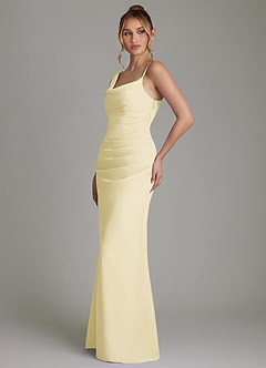 Azazie Ama Jurken voor bruidsmeisjes Jurk van Chiffon met A-Lijn Geplooid Citroensorbet image2