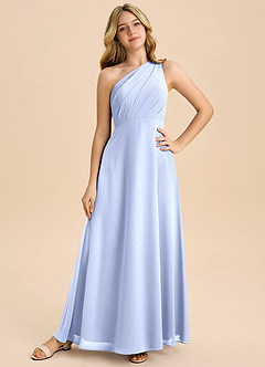 Azazie Phaedra Junior Abito A-Line in Chiffon Plissettato Ghiaccio image3