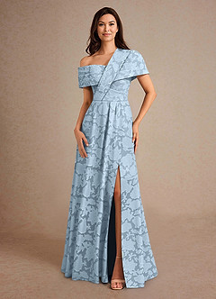 Azazie Milton Abiti per la Madre della Sposa Abito A-Line in Burnout Floreale Plissettato Azzurro image4