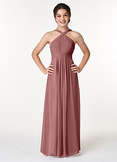 Azazie Anthea Junior Plissee Chiffon Kleid Wüstenrose image1
