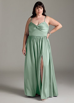 Azazie Zeya Bridesmaid Dresses Agave A-Line Pleated Stretch Satin Dress image17
