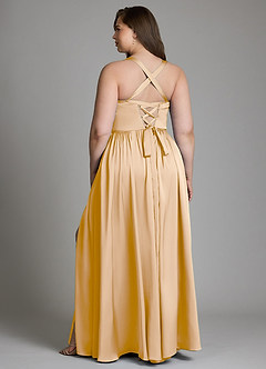Azazie Francis Vestidos de damas de honor Vestido Oro de Satén Elástico de Línea A con Corsé image10
