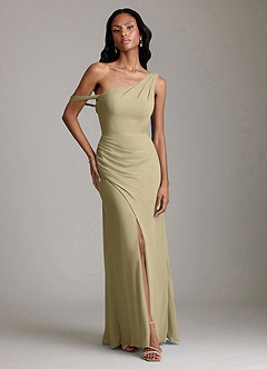 Azazie Madelyn Bridesmaid Dresses Moss Green Mermaid One Shoulder Chiffon Convertible Dress image1