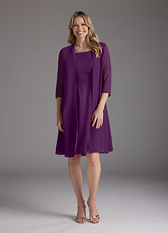 Azazie Shirley Mother of the Bride Dresses Grape A-Line Scoop Pleated Chiffon Dress image1
