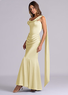 Azazie Inara Brudtärnklänningar Klä av Sjöjungfru i Stretch Satin Plisserad Citronsorbet image3