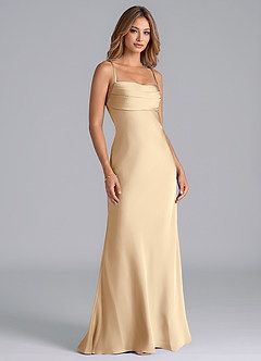 Azazie Seema Robes de demoiselle d'honneur Robe Sirène en Satin extensible Corset Champagne image1