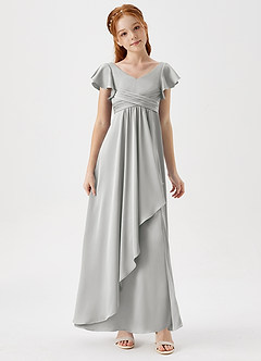 Azazie Omari Junior Silver A-Line Pleated Stretch Satin Dress image3