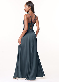 Azazie Maksim Bridesmaid Dresses Twilight A-Line V-Neck Stretch Satin Dress image2