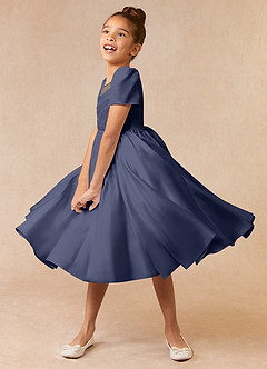 Azazie Anirra Flower Girl Dresses Stormy Ball-Gown Pleated Matte Satin Dress image2